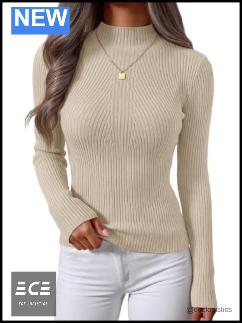 Long Sleeve Turtleneck Ribbed Knit Sweater Slim Fit Casual Tee Top